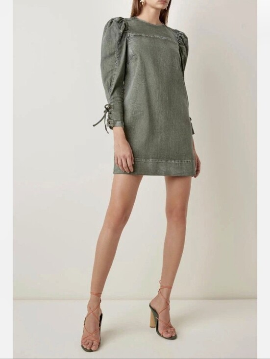 Ulla Johnson Dresses & Skirts - Ulla Johnson Washed Sage Green 3/4 Sleeve Denim Mini Dress with Lace-Up Cuffs